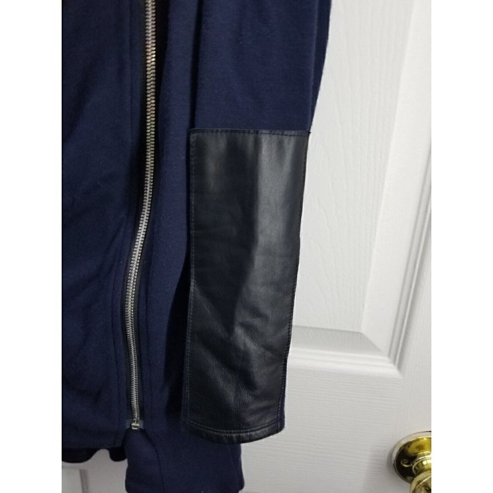 Fifteen Twenty Navy Side Zip Sweater Jacket Lambs Leather Arm Size Small - Picture 4 of 8